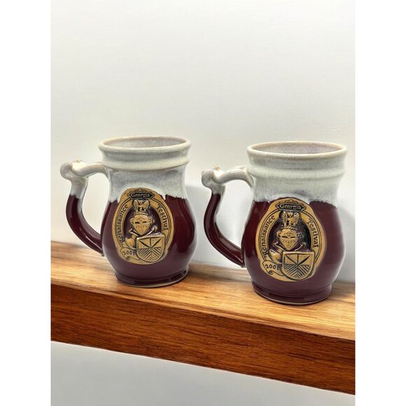 Renaissance Festival 2001 Georgia Stoneware Mugs Set Of 2 - Picture 4 of 13